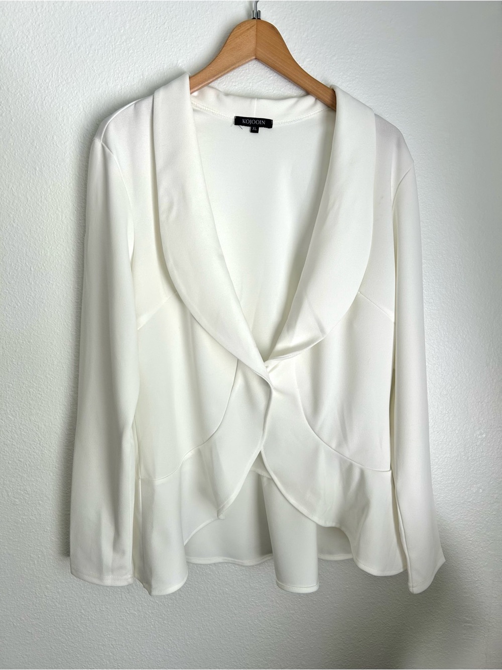 Kojoons White Draped Collar Button-Front Jacket